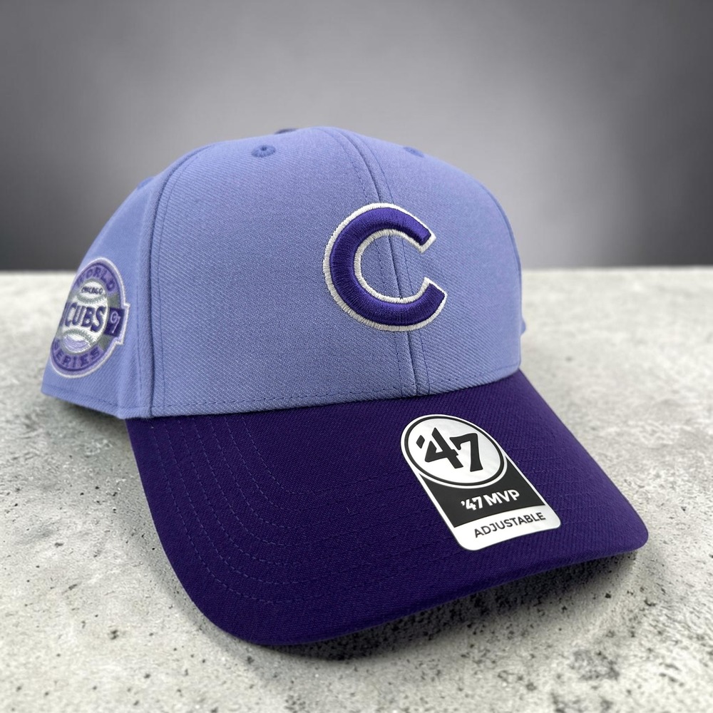 Chicago Cubs MLB World Series Hat '47 Brand Lavender Side Patch Snapback Cap NEW